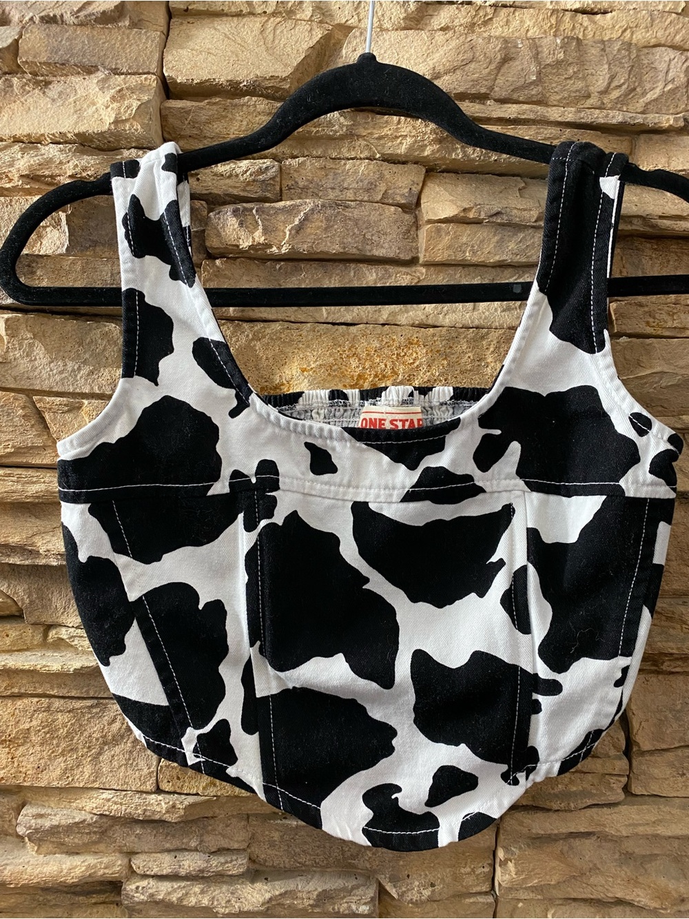Lone Star Black and White Cow Print Corset Cotton Crop Top Medium